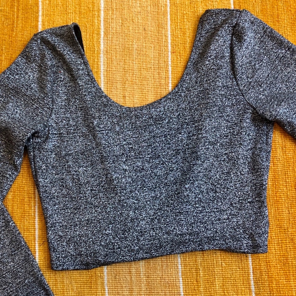 Cropped Silver Sparkle Shirt with Open Back